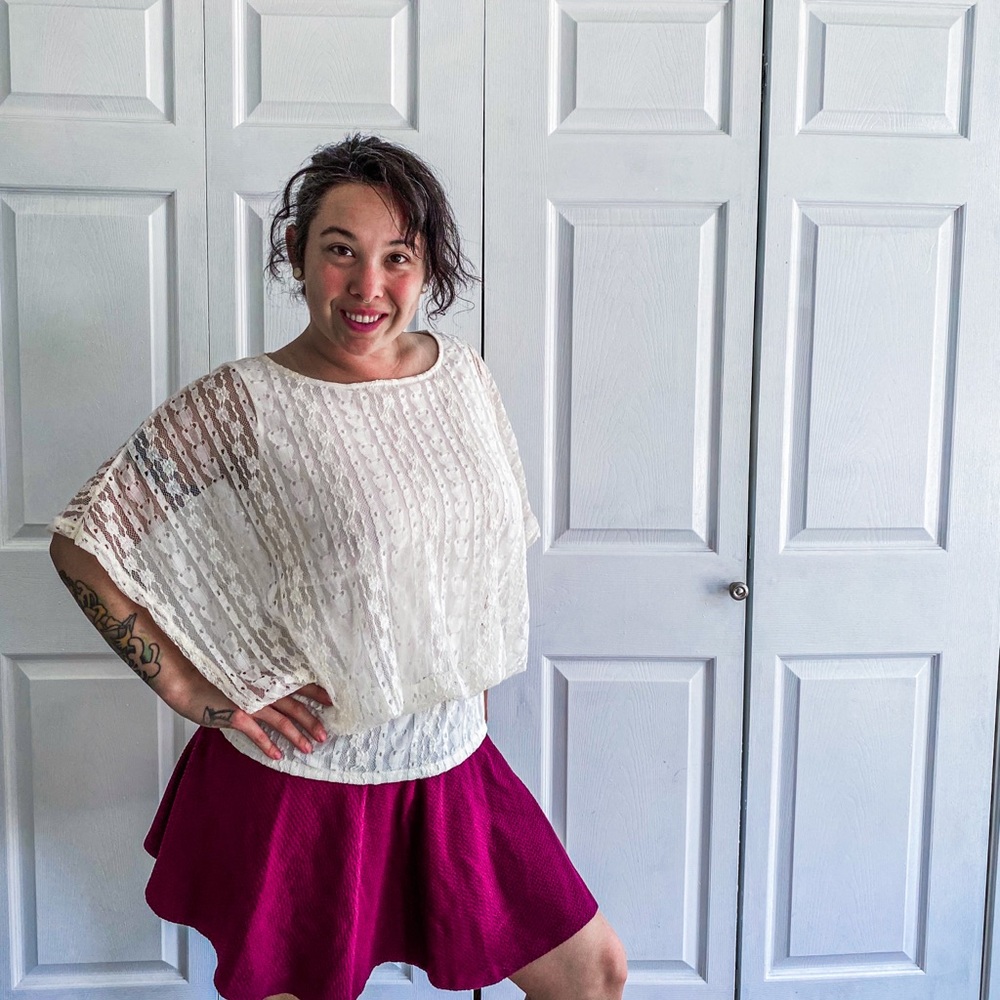 Style & Co Boho Flowy White Lace Top